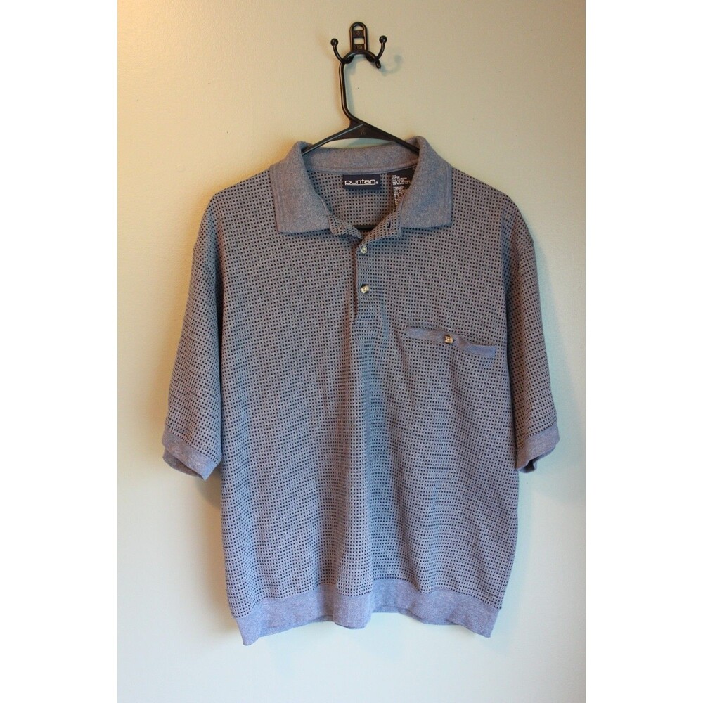 Puritan Men’s L Polo Shirt Gray Textured Geometric Knit 3-Button Casual Shirt